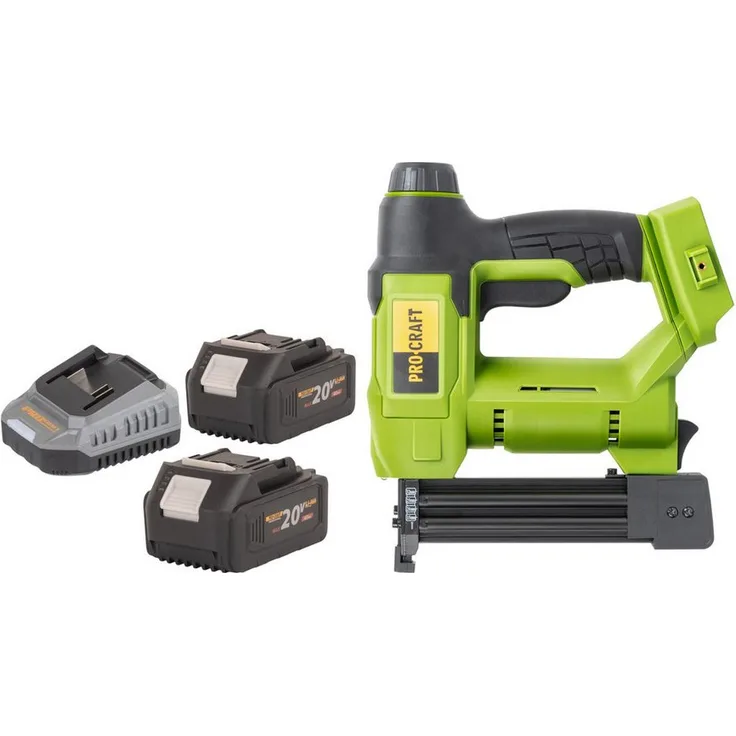 PRO CRAFT PEH20 Akku Tacker, 20 V für 15-32 mm Nägel, inklusive 2x 4,0 Ah Akku und Ladegerät