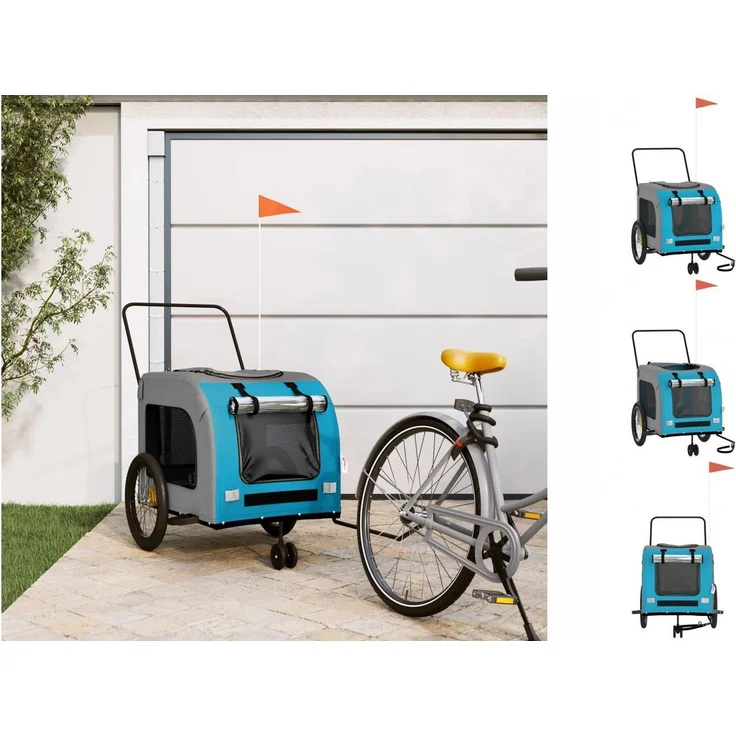 vidaXL Hunde-Transportbox Fahrradanhänger Hunde Blau und Grau Oxford-Gewebe und Eisen, Robuster Rahmen, PVC-Dach, Maximale Tragfähigkeit 45 kg – Bild 1