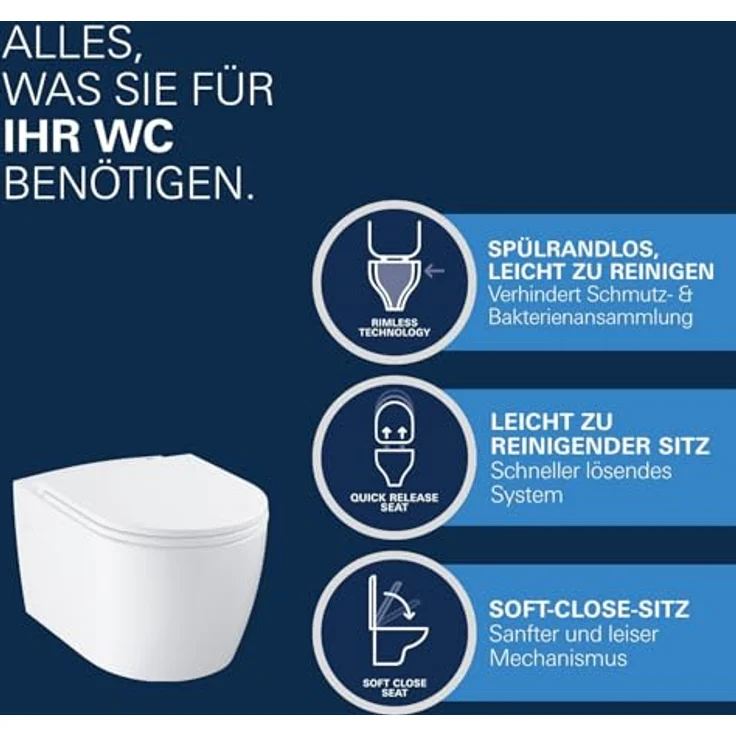 GROHE Start Round, Wand WC-Set für Unterputz-Spülkästen, spülrandlos, mit Soft-Close Deckel, werkzeuglos abnehmbar, Spülmenge 3/5 l, alpinweiß, 103848SH00 – Bild 4