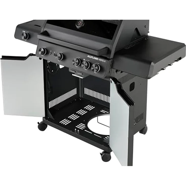 RÖSLE Gasgrill ALLFLAME Hero 4 – Gusseisenroste, beleuchtete Drehknöpfe, schwarz – Bild 3