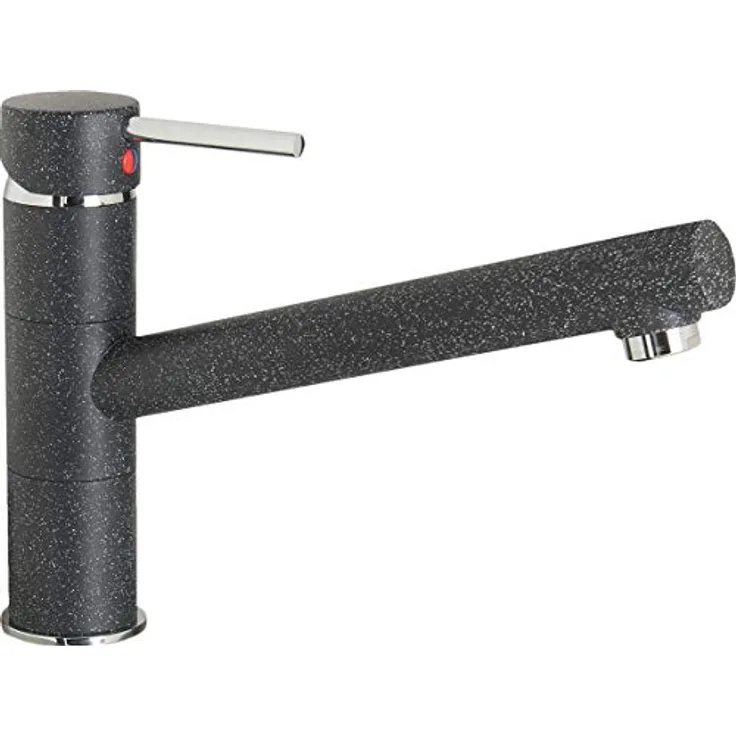 CORNAT Spültischarmatur "Zelina", Hochdruck-Armatur mit schwenkbarem Auslauf, Messingkörper, Granit schwarz / verchromt