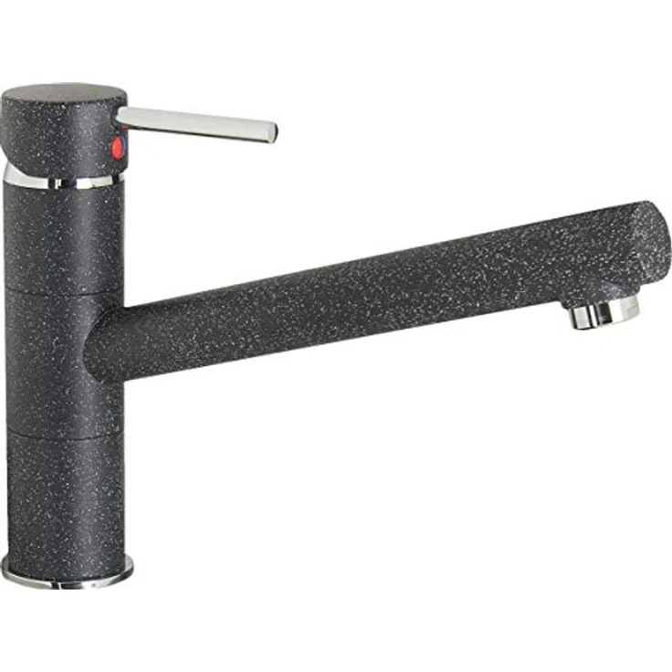 CORNAT Spültischarmatur "Zelina", Hochdruck-Armatur mit schwenkbarem Auslauf, Messingkörper, Granit schwarz / verchromt – Bild 1
