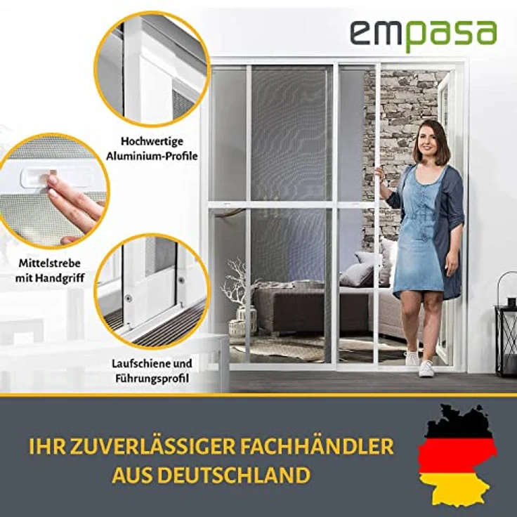 empasa Insektenschutz Doppelschiebetür 'XXL' Schiebetür Fliegengitter Tür 240 x 240 cm – Bild 3