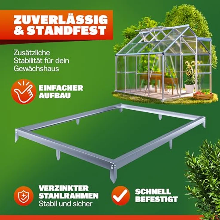 Gardebruk® Fundament für Gewächshaus 250x190 cm, verzinktes Stahlfundament mit Montagematerial und Bodenverankerung – Bild 2