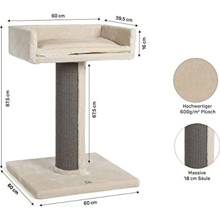 CanadianCat Company | Kratzbaum Residenz XXL Katzenbaum große Katzen, sehr stabil, ⌀ 18 cm Kratzsäule, Kratzsäule mit Sisal, 60 x 60 x 90 cm, beige/anthrazit – Bild 2