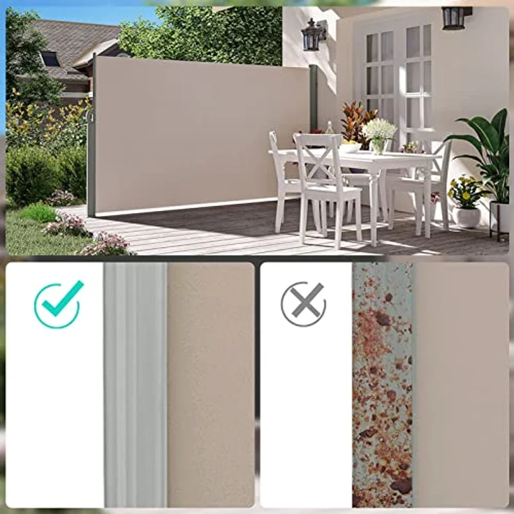 LARMNEE Alu-Seitenmarkise, ausziehbar 180 x 400 cm, blickdicht, wasserdicht, UV-Schutz, für Balkon, Terrasse, Garten, Taupe ETP184BP02 – Bild 4