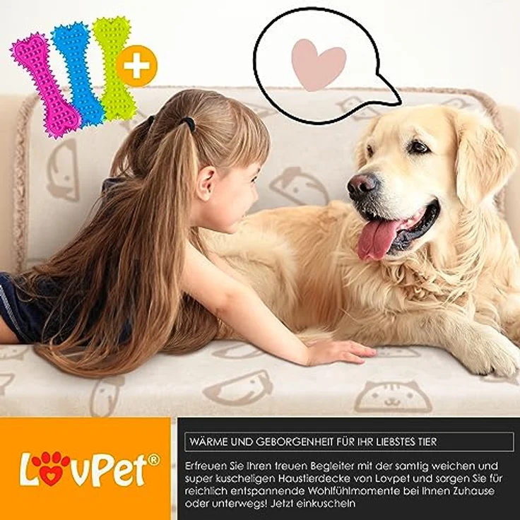 Lovpet® wasserdichte Hundedecke, Fleece Haustier Decke Katzendecke + 3X Kauknochen, für mittelgroße und große Hunde, Katzen, 152 x 127 cm, XL, maschinenwaschbar, beidseitiger Sofabezug-Schutz Beige – Bild 5