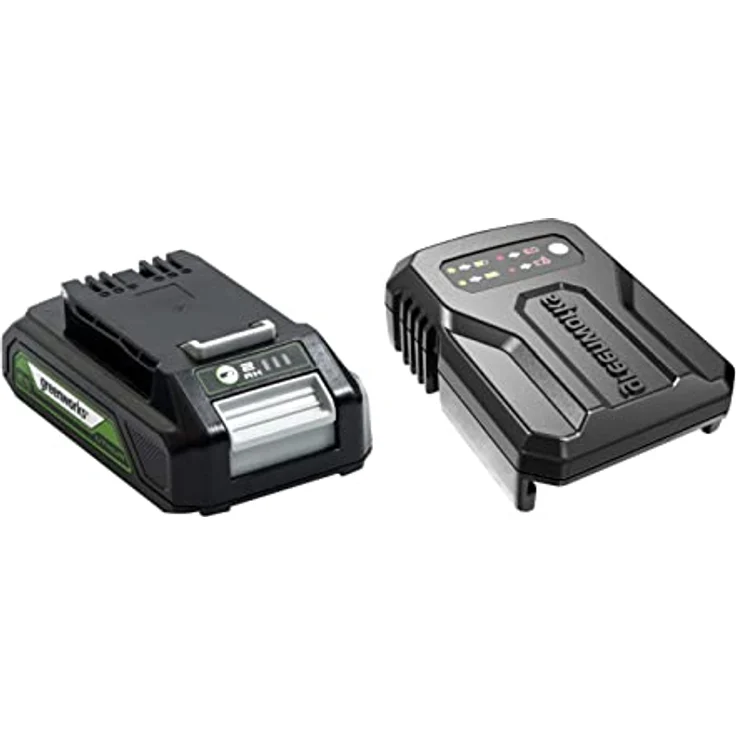 Greenworks G24B2 & G24UCC 24V Akku und Ladegerät - Starker 2Ah Lithium-Ionen Akku, 60 Min Ladezeit, Original Ladegerät für Garten- und Elektrowerkzeuge – Bild 1