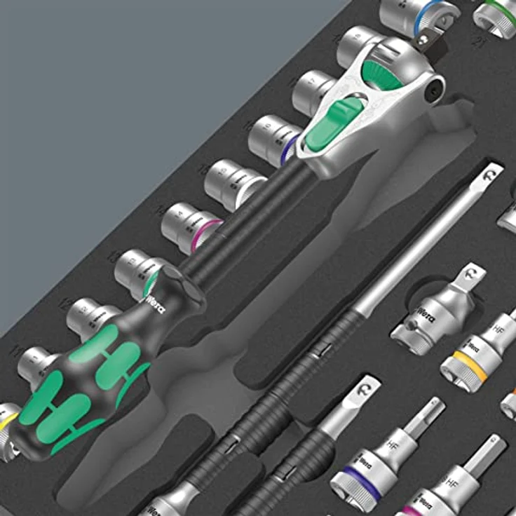 Wera 9722 Bit- und Steckschlüsselset Knarren-Satz, 31-teilig, 1/2 Zoll mit 2-farbiger Schaumstoffeinlage, passend für Tool Rebel Werkstattwagen – Bild 4