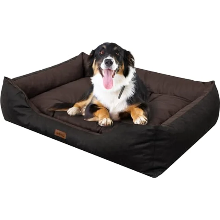 DOGGY Hundebett - Hundekissen für mittelgroße Hunde - Hundekorb - Einfach zu reinigen - erhöhte Ränder, Braun – Bild 1