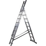 DRABEST Leiter PRO Serie Aluleiter Mehrzweckleiter 3-teilig Industrieleiter 3 x 7 Stufen Arbeitshöhe 5 m Belastbarkeit 150 kg inkl. Eimerhaken