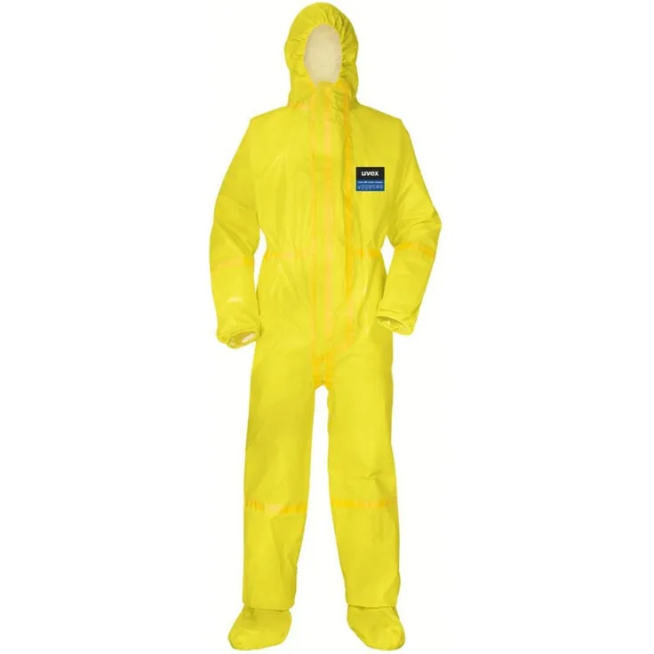 Uvex 8849811 Einweg-Overall gelb, L - Chemikalienschutz mit antistatischen Eigenschaften, flüssigkeits- und partikeldicht, hohe Barrierewirkung