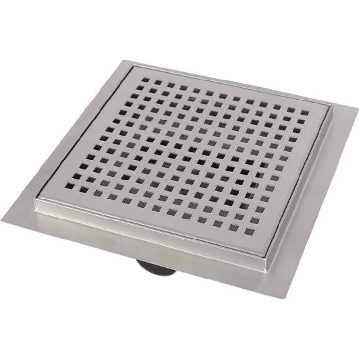 OEM Met Flens, quadratischer Duschabfluss aus gebürstetem Edelstahl, 15 x 15 cm mit abnehmbaren Gitter und herausziehbarem Siphon