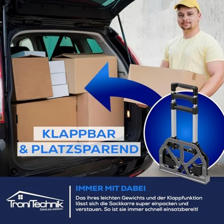 TroniTechnik Sackkarre Transportkarre Handkarre Handwagen, klappbar bis 80kg Tragfähigkeit, mit rutschfester Transportfläche und Tragegriff, faltbar - Preisvergleich – Bild 5