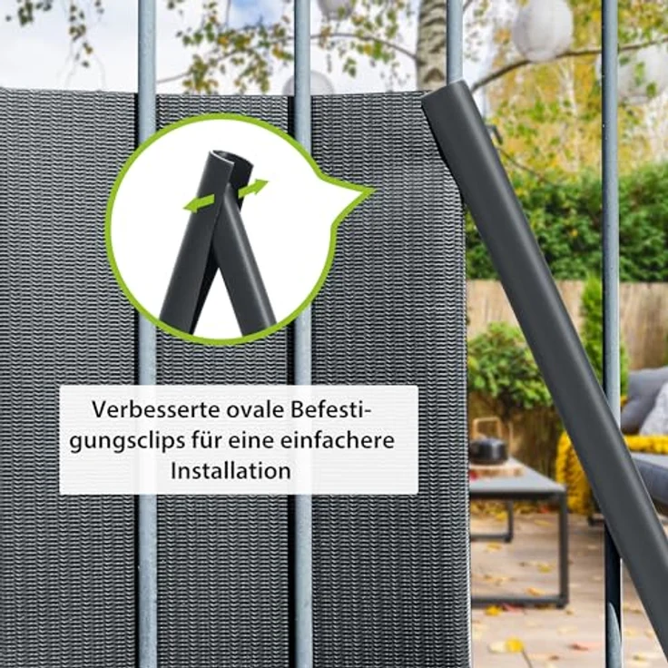 JAROLIFT PVC Sichtschutzstreifen 40m inkl. Befestigungsclips für Zäune, anthrazit – Bild 5