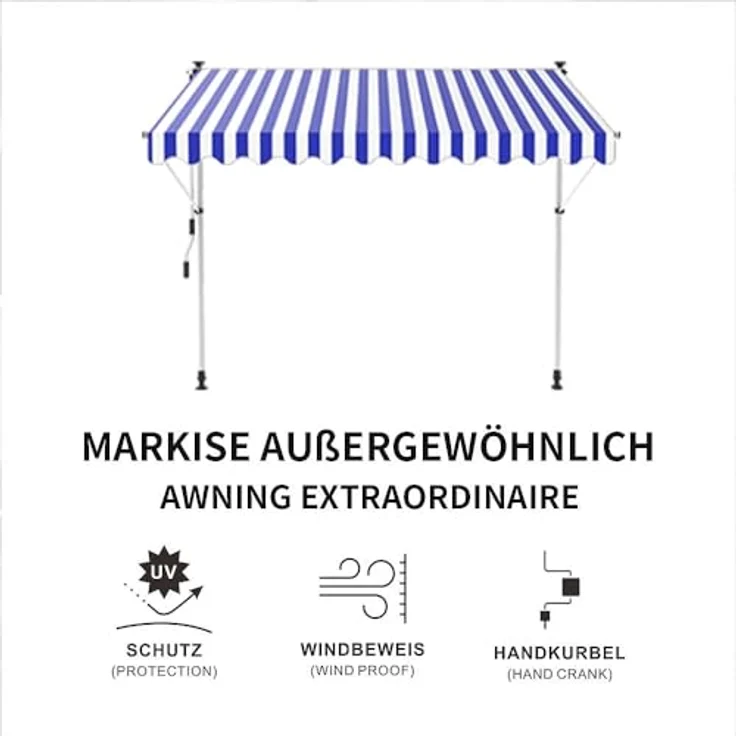 Klemmmarkise 250 cm Balkon Markise Sonnenschutz Terasse Fenstermarkise Creme – Bild 3