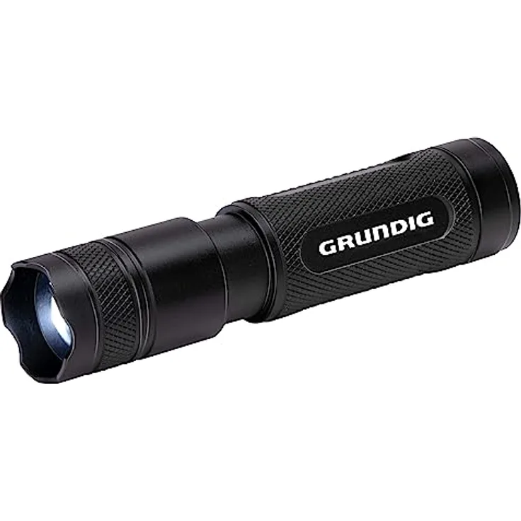 Grundig LED Taschenlampe 50 Lumen - 1W - Reichweite 65M - 3 Beleuchtungsmodi: Hoch, Niedrig, Pulsierend - Schwarz