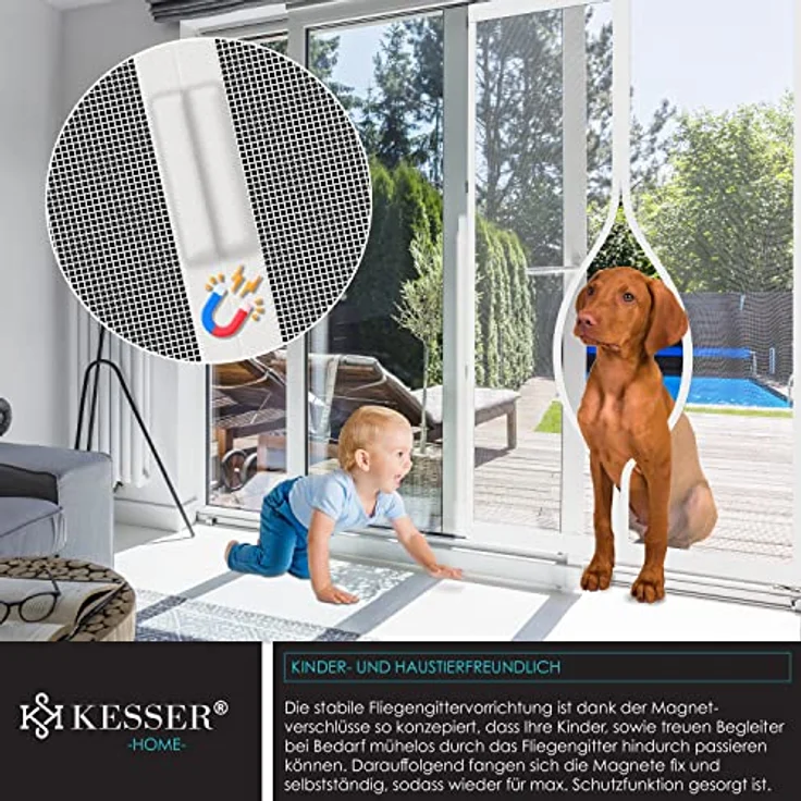 KESSER® Magnet Fliegengitter Tür Insektenschutz 110 x 220 cm Magnetvorhang Türvorhang Schutzgitter mit kinderleichter Inkl. Klebemontage für Balkontür Terrassentür Kellertür Montage Ohne Bohren – Bild 4