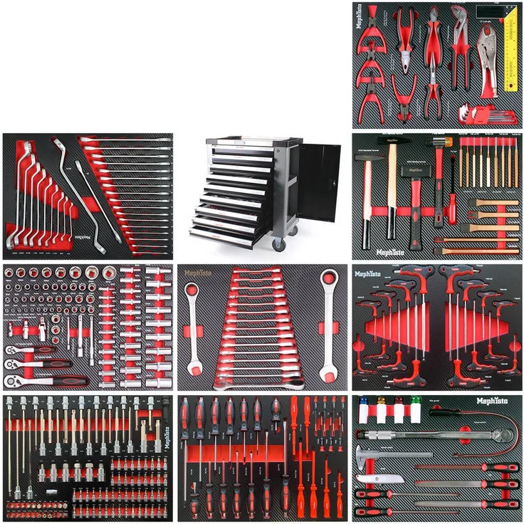 Mephisto-Tools Werkzeugwagen Premium XXL, grau/schwarz, 9 abschließbare Schubladen, Werkzeug aus hochwertigem CRV