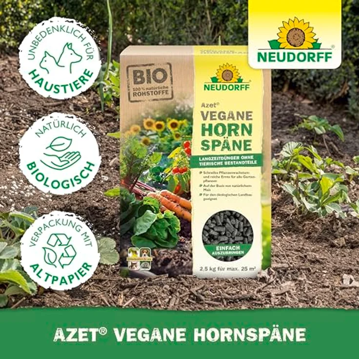 Neudorff Azet Vegane Hornspäne, 100% natürlicher Stickstoff-Langzeitdünger für alle Pflanzen, 2 kg - für schnelles Wachstum und reiche Ernte – Bild 5