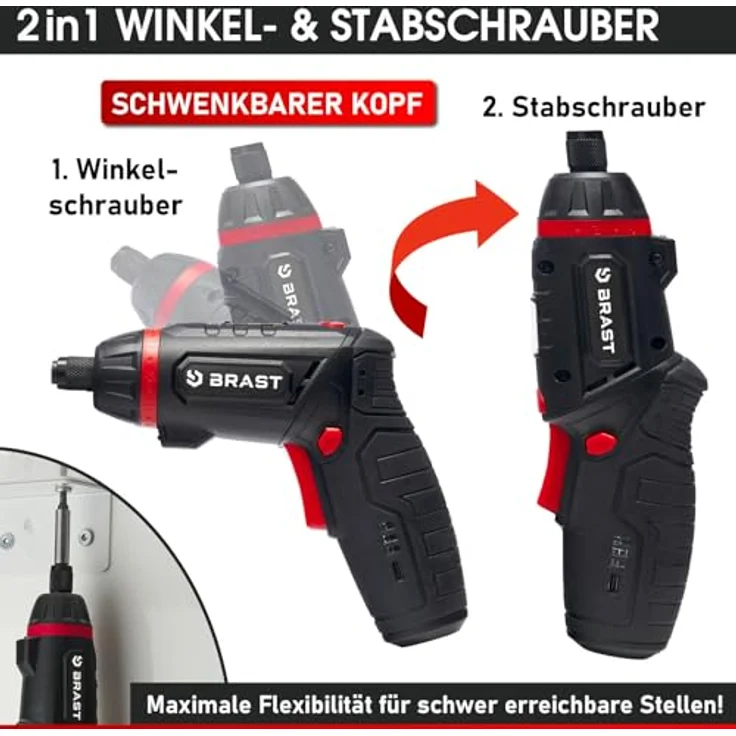BRAST Akkuschrauber Akku Bohrschrauber, 4,0V Li-Ion mit 54 Chrom-Vanadium-Bits, schwenkbarem Kopf, USB-C Ladekabel und integriertem Überlastschutz – Bild 2
