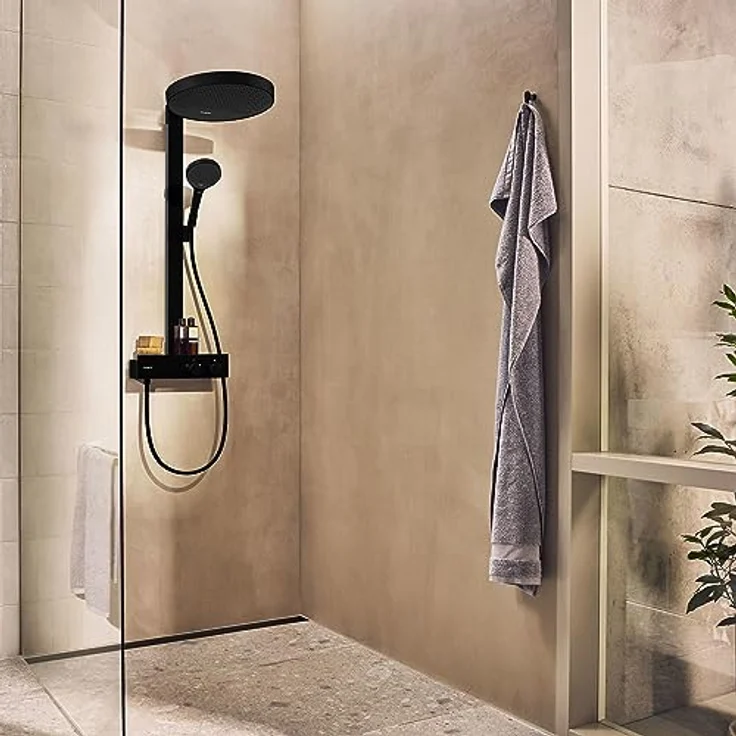 hansgrohe Rainfinity - Duschsystem mit Thermostat, Brausekopf 360mm, Regendusche mit Armatur, Duschkopf (3 Strahlarten inkl. PowderRain), Schlauch, Brausestange und runder Kopfbrause, Mattschwarz – Bild 2