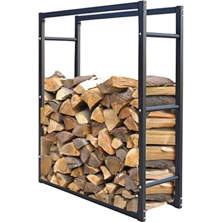 QUICK STAR Metall Kaminholzstand 90x25x90cm, pulverbeschichtetes Stahlregal in Anthrazitgrau für Innen und Außen, geeignet für Holzscheite ab 25cm