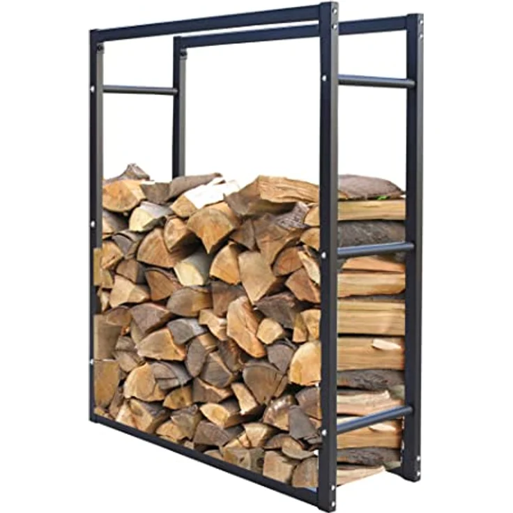 QUICK STAR Metall Kaminholzstand 90x25x90cm, pulverbeschichtetes Stahlregal in Anthrazitgrau für Innen und Außen, geeignet für Holzscheite ab 25cm – Bild 1