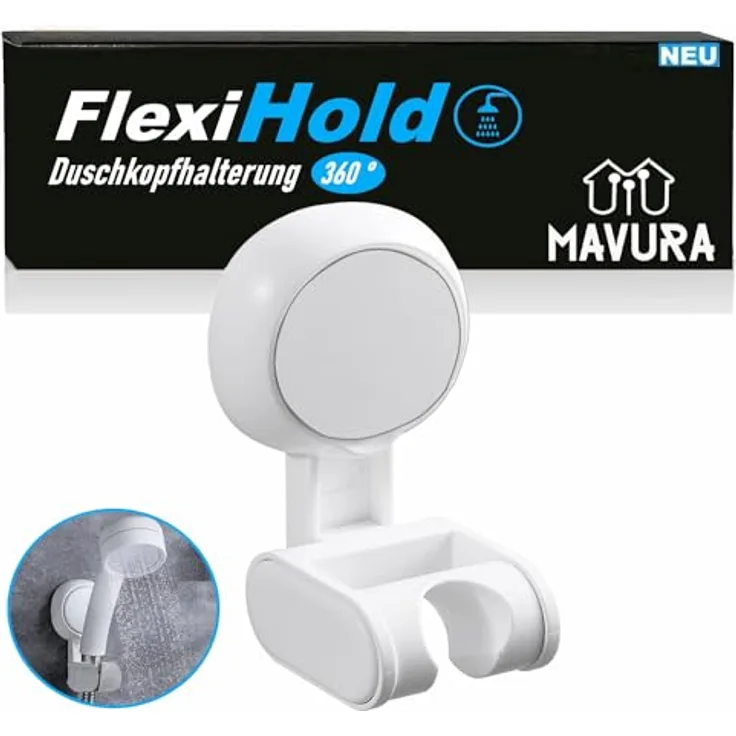 FlexiHold Duschkopfhalterung Duschkopf Halter Halterung Duschkopfhalter, (Brausehalter 360° drehbar verstellbar mit Saugnapf ohne bohren)