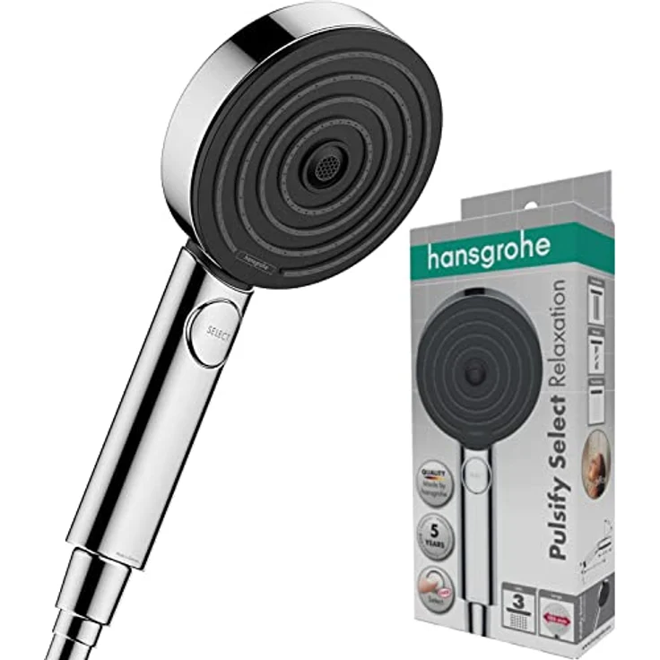 hansgrohe Pulsify Select S - Duschkopf, Handbrause mit 3 Strahlarten (Relaxation Version), runde Duschbrause (⌀ 105 mm), Brausekopf mit Antikalk-Funktion, Chrom – Bild 1