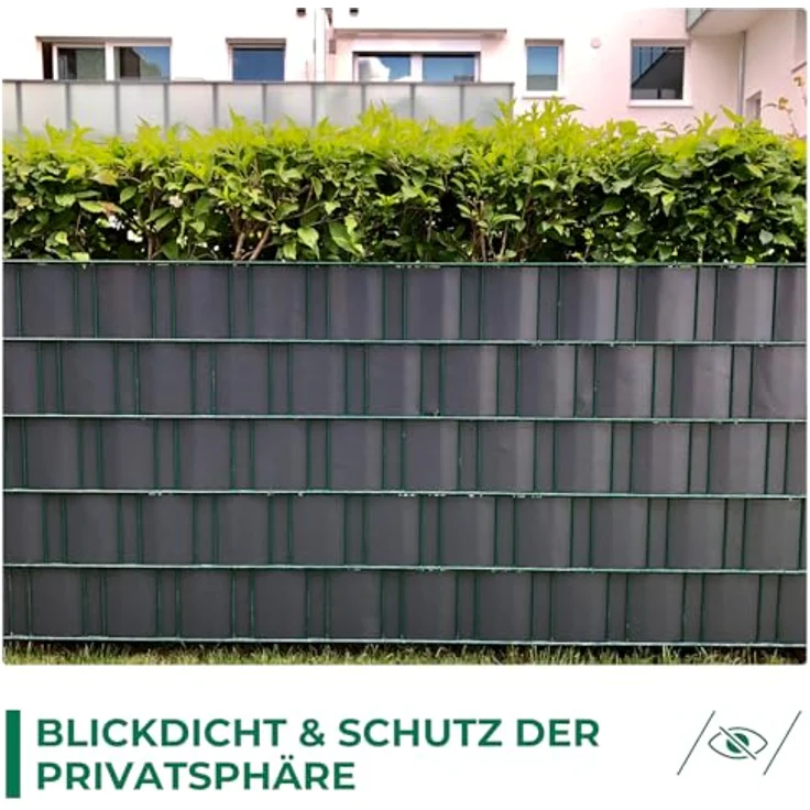 Intergo PVC Sichtschutzstreifen 35m Rolle Anthrazit, UV-beständig & reflexionsarm inkl. Befestigungsclips Gartensichtschutz – Bild 6