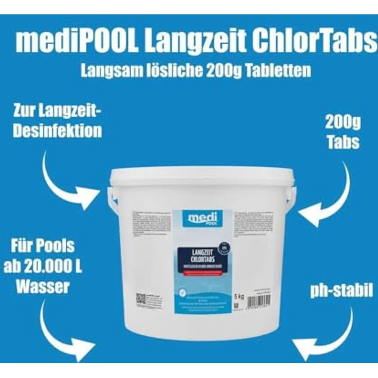 Waterman mediPool Langzeit-Chlor Tabs 200 g, 5,0 kg, langsam löslich für Dauerdesinfektion – Bild 2