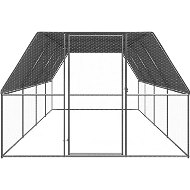 vidaXL Hühnerstall, Outdoor-Hühnerkäfig 3x8x2 m aus verzinktem Stahl, wasserabweisendes Dach, silbern/silbergrau, mit Tür und Schloss – Bild 2