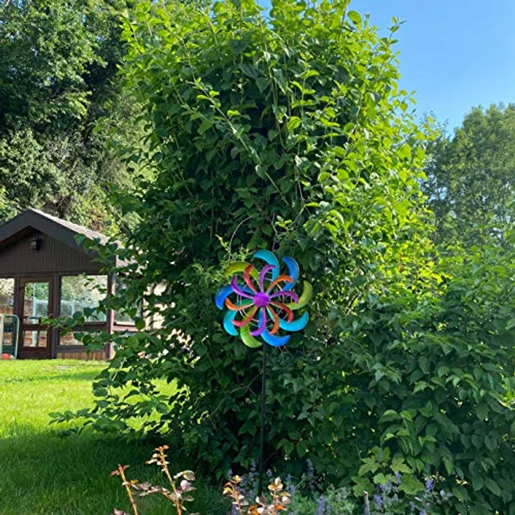 Buntes Windrad Blume für den Garten aus Metall Windspiel Windmühle 124 cm – Bild 3