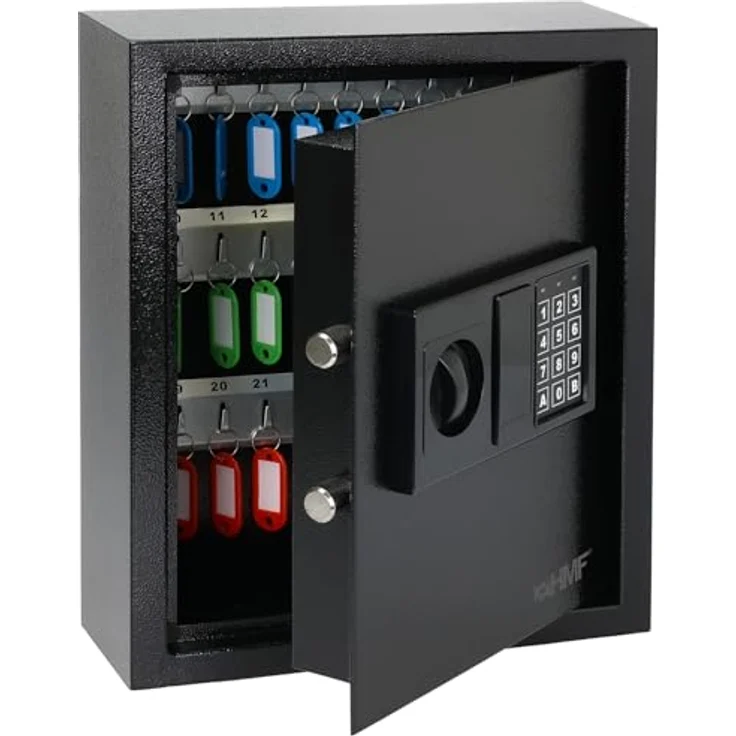 HMF Schlüsseltresor mit Zahlencode, Elektronikschloss, 48 Haken, 36 x 30 x 10 cm, Schwarz – Bild 1