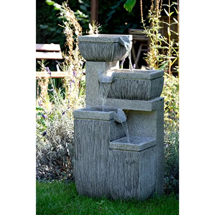 dobar Großer Design Garten-Brunnen mit Pumpe und LED´s, Polyresin, grau (steingrau), 38.7 x 32.3 x 80.3 cm, 96130e – Bild 3