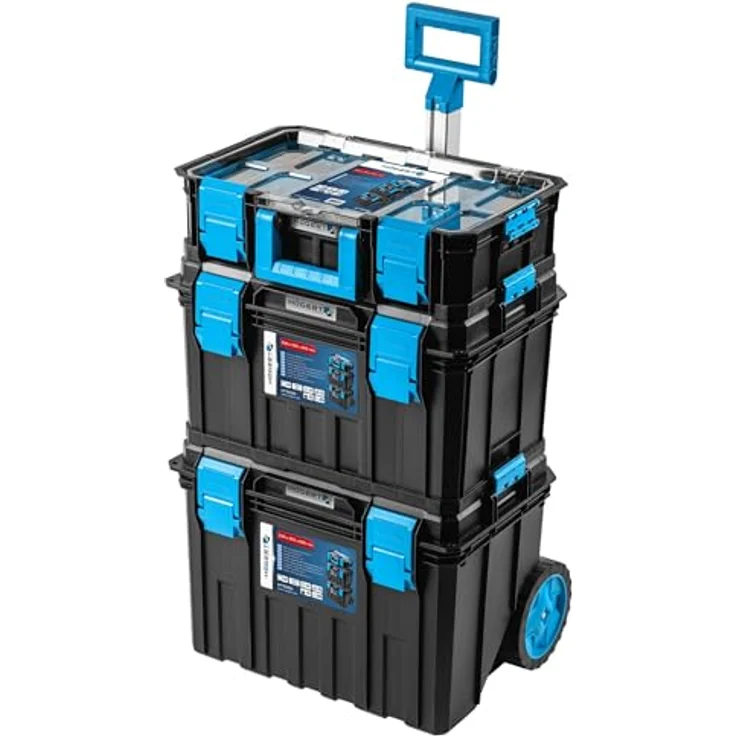 Högert Technik HT7G500 - 4 in 1 Kastenset, Werkzeugkisten auf Rädern, modularer Aufbau, staubdicht und robust mit ABS-Verschlüssen – Bild 1