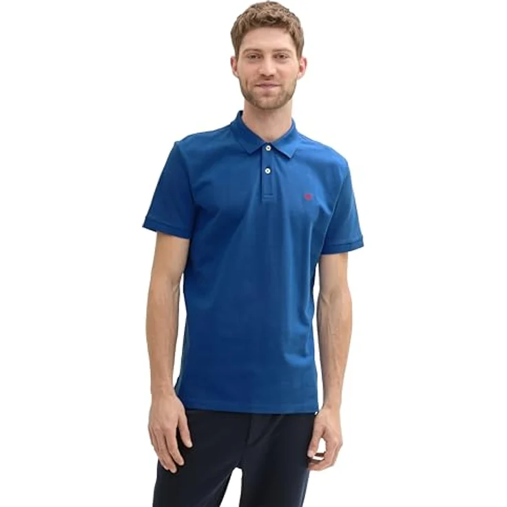 TOM TAILOR Poloshirt mit Knopfleiste und Logo, Baumwolle in Single Jerseystoff, dehnbar, blau – Bild 6