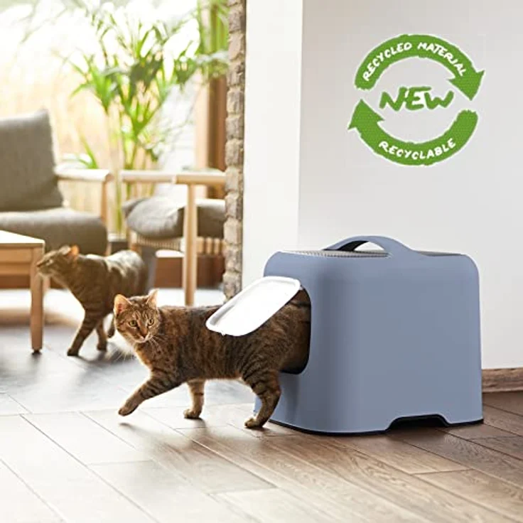 Rotho MyPet Biala Katzenklo mit Haube und Schaufel, aus recyceltem Kunststoff, blau/anthrazit, 51 x 39.5 x 44.3 cm – Bild 2