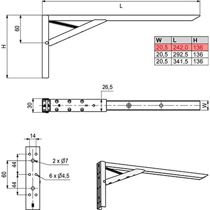 So-tech - 1 Paar Klappkonsolen L: 242 mm weiß Tragkraft 55 kg – Bild 3