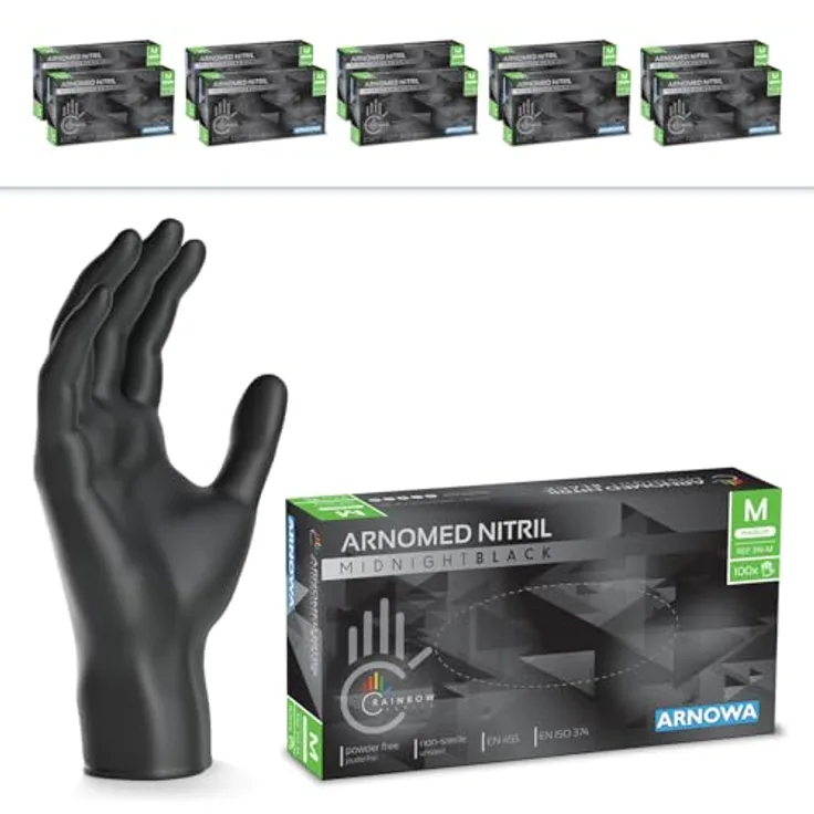 ARNOMED Einweghandschuhe Nitril Schwarz, 1000 Stück (10x100), puderfrei, Gr. M, lebensmittelecht, latexfrei, reißfest, hygienisch