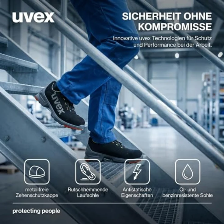 Uvex 8546, Unisex Sicherheitsschuhe, Schwarz/Grau/Rot, S1 FO, rutschfest, Schnürverschluss, ESDfähig – Bild 2