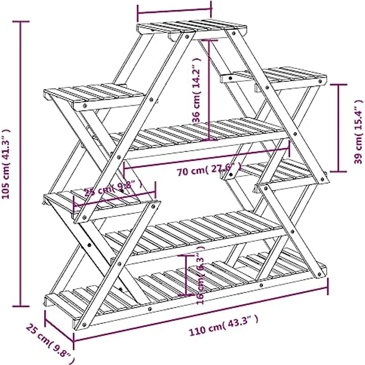 vidaXL Blumenständer, Pflanzständer 110x25x105 cm Karbonisiertes Braun Massivholz Tanne – Bild 8