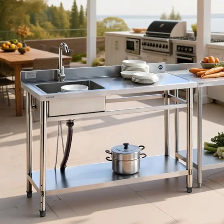 VEVOR Edelstahl Spültisch mit Wasserhahn & Ablage, 120 x 50 x 94 cm, Multifunktionsspüle für Garage, Restaurant und Garten – Bild 8