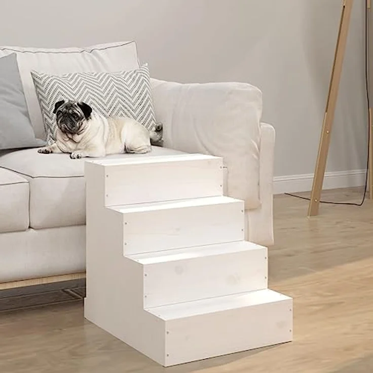 vidaXL Haustiertreppe aus Massivem Kiefernholz, Weiß, 40 x 49 x 47 cm – Bild 2