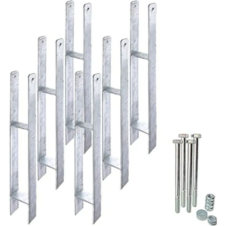 siwitec H-Pfostenanker 6er-Set, feuerverzinkte H-Pfostenträger 6 mm, 600-800 mm lang, 91-141 mm breit, zum Einbetonieren