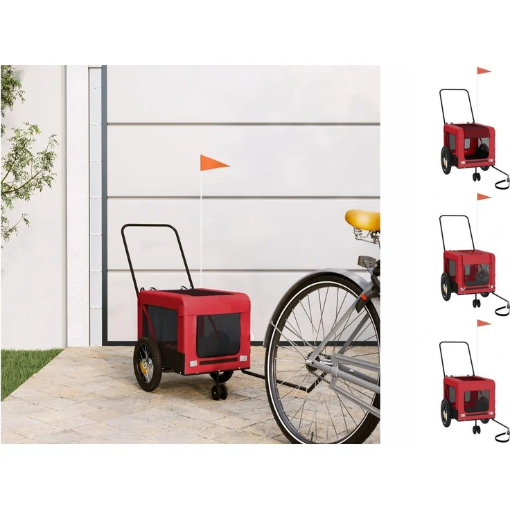 vidaXL Hunde-Transportbox Fahrradanhänger Hunde Rot und Schwarz Oxford-Gewebe Eisen mit PVC-Dach und belastbarer Platte – Bild 1