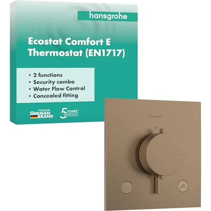 hansgrohe Ecostat Comfort E - Duschthermostat Unterputz mit SafetyStop bei 40°C, für 2 Verbraucher, Brushed Bronze, 33716140 – Bild 1