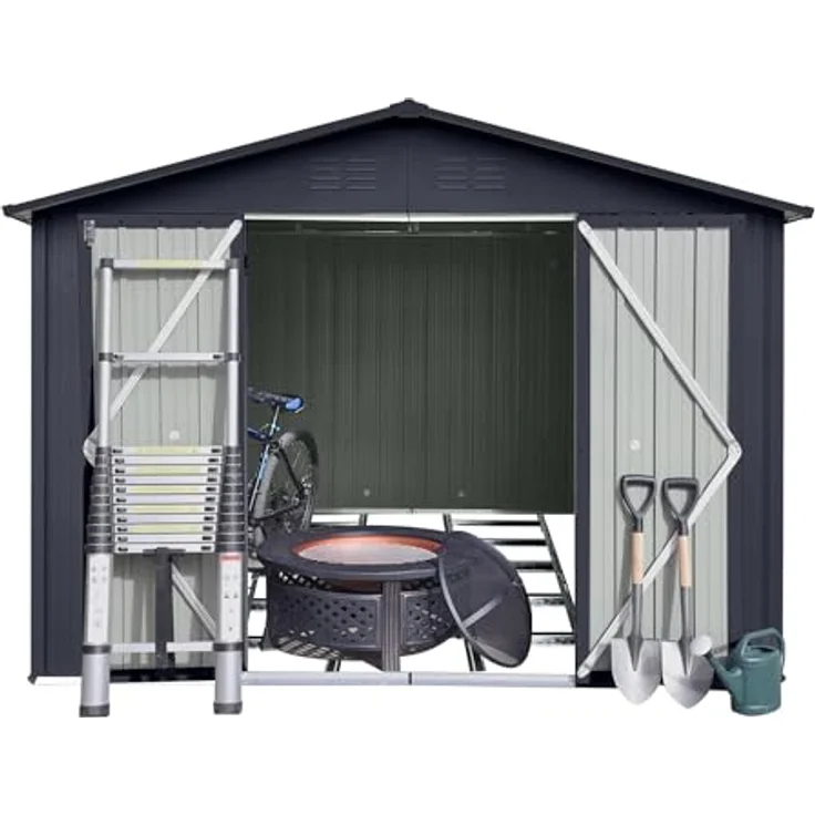 Albatros Profi Gerätehaus XXL, verzinktes Metall in Anthrazit (RAL 7016), 259x313x192cm, 15,5m³, inklusive Schloss & Werkzeughaken, wetterfest – Bild 7