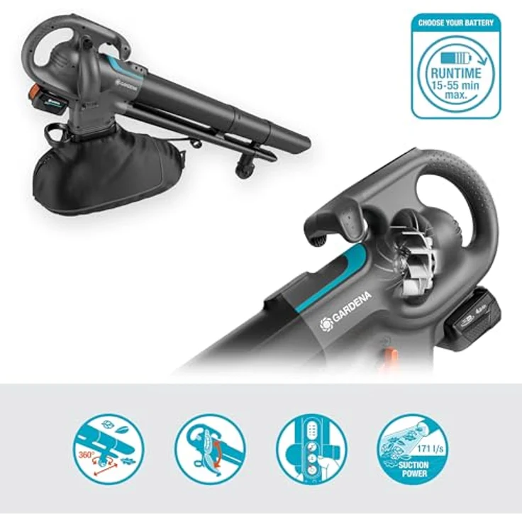 Gardena PowerJetCollect Solo, Akku-Laubsauger/-bläser 18,0 V, Metallrotor, 360-Grad-Rad, 30,0 l Behältervolumen – Bild 4
